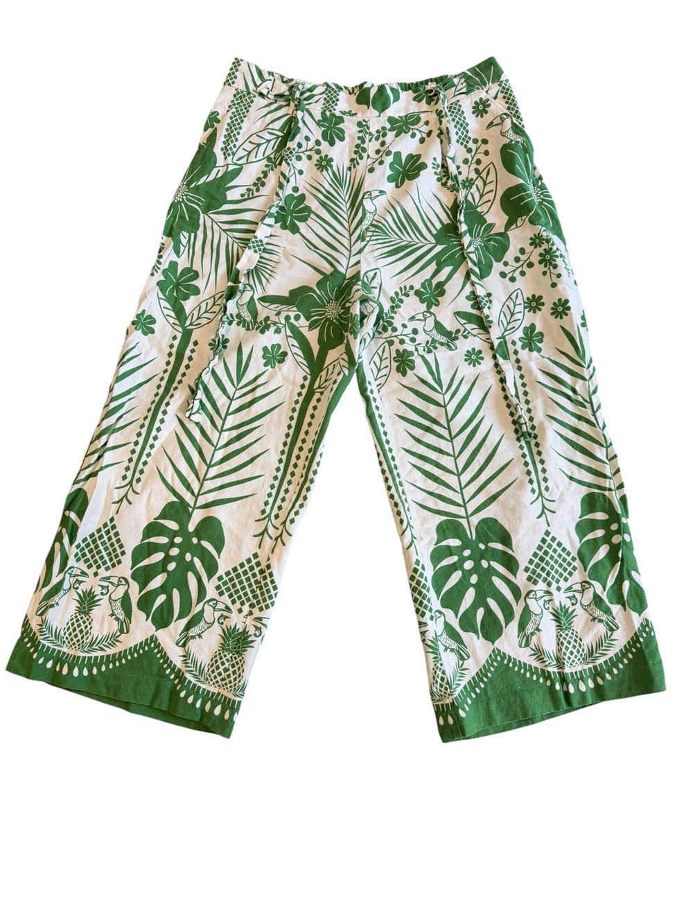 Maison d’Amélie Paris Linen Blend Tropical Print Cropped Wide Leg Pants L
